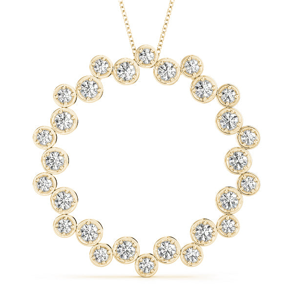Yellow gold Bezel Set Round Diamond Circle Pendant