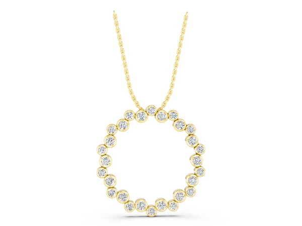Yellow gold Bezel Set Round Diamond Circle Pendant