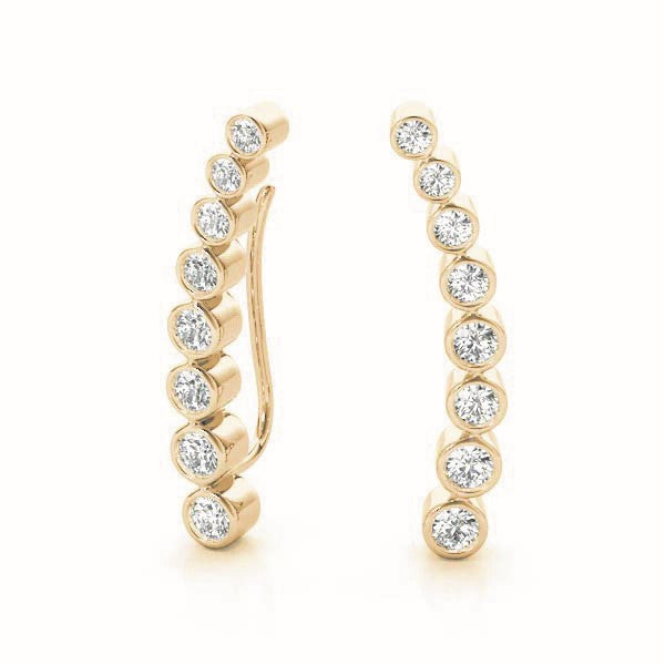 Yellow gold Bezel-Set Round Diamond Climber Earrings 1