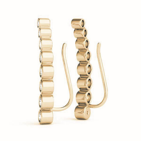 Yellow gold Bezel-Set Round Diamond Climber Earrings 2