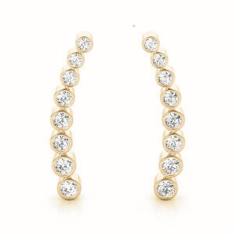Yellow gold Bezel-Set Round Diamond Climber Earrings