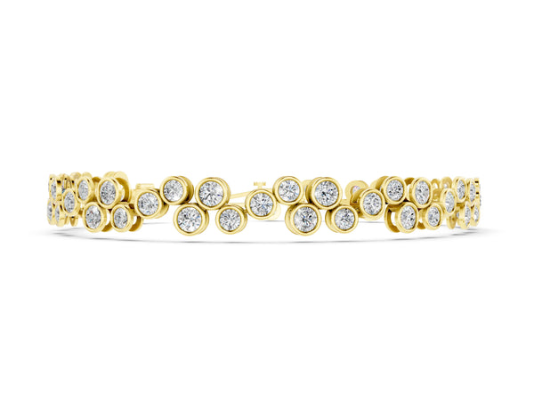 Yellow gold Bezel Set Round Diamond Cluster Tennis Bracelet