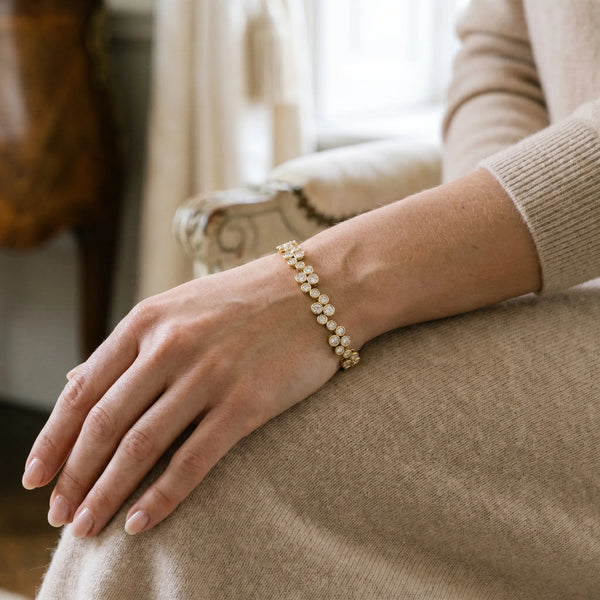 Yellow gold Bezel Set Round Diamond Cluster Tennis Bracelet
