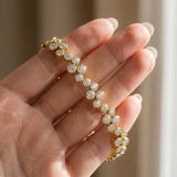14K Yellow Gold 3.35 Carat E-F VVS-VS Bezel Set Round Diamond Cluster Tennis Bracelet