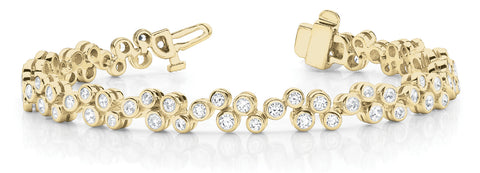 Yellow gold Bezel Set Round Diamond Cluster Tennis Bracelet