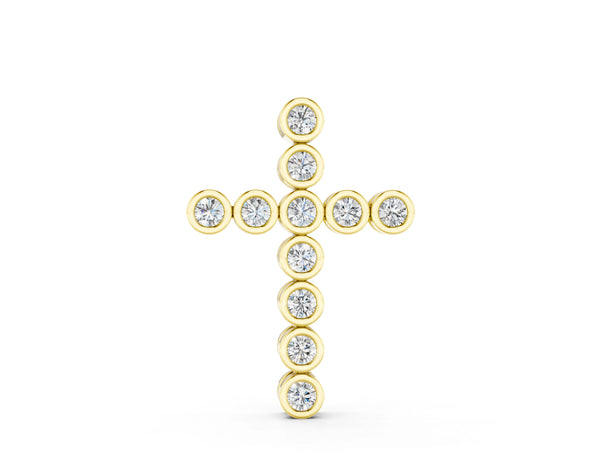 Yellow gold Bezel-Set Round Diamond Cross Pendant