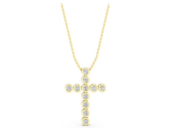 Yellow gold Bezel-Set Round Diamond Cross Pendant