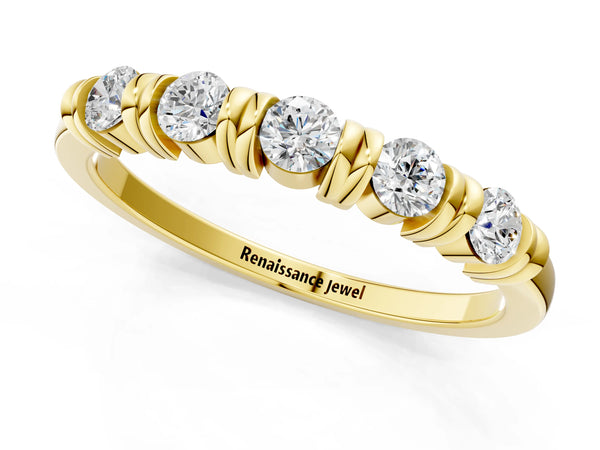 Yellow gold Bezel-Set Round Diamond Half-Eternity Band