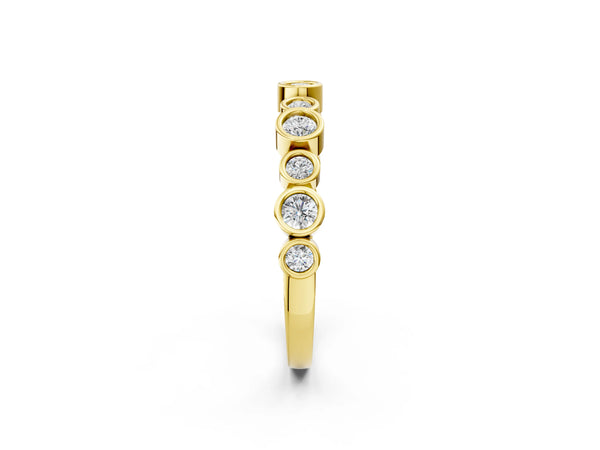 Yellow gold Bezel Set Round Diamond Half Eternity Band