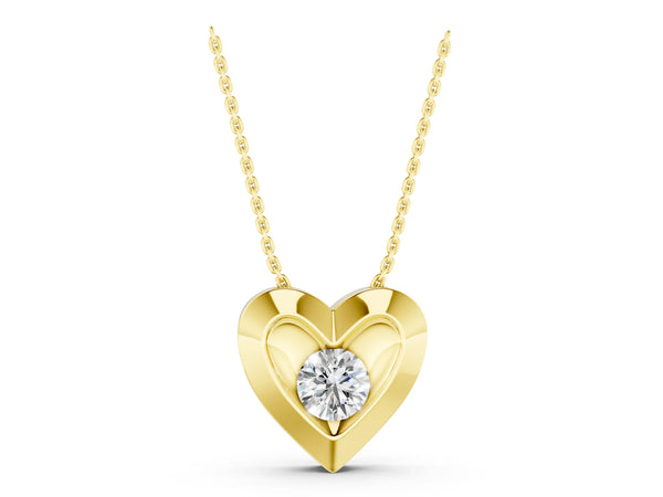 Yellow gold Bezel-Set Round Diamond Heart Pendant