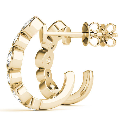 Yellow gold Bezel Set Round Diamond Hoop Earrings 1