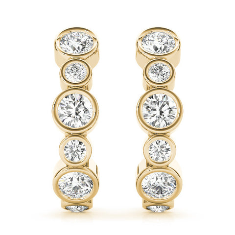 Yellow gold Bezel Set Round Diamond Hoop Earrings 2