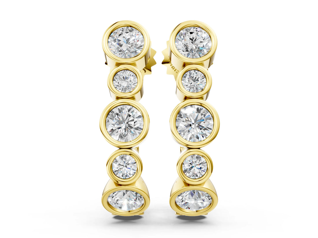Yellow gold Bezel Set Round Diamond Hoop Earrings_19