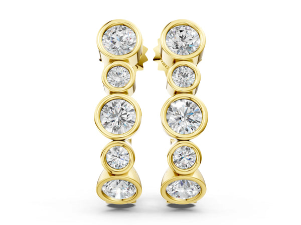Yellow gold Bezel Set Round Diamond Hoop Earrings
