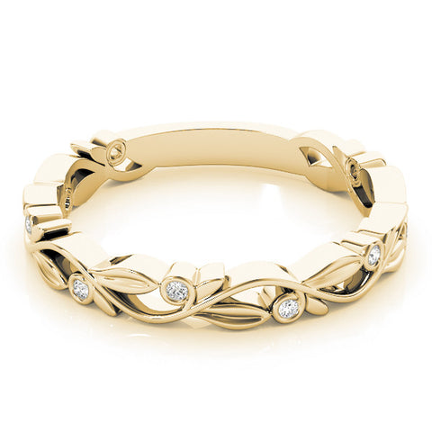 Yellow gold Bezel Set Round Diamond Leaf Eternity Band 1