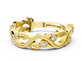 14K Yellow Gold Bezel Set Round Diamond Leaf Eternity Band