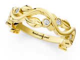 14K Yellow Gold Bezel Set Round Diamond Leaf Eternity Band