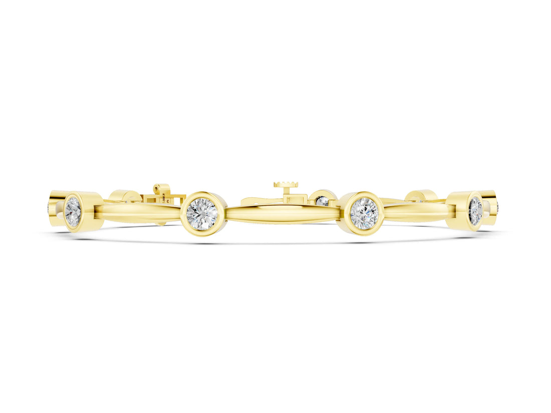 Yellow gold Bezel Set Round Diamond Link Bracelet with Box Clasp_2