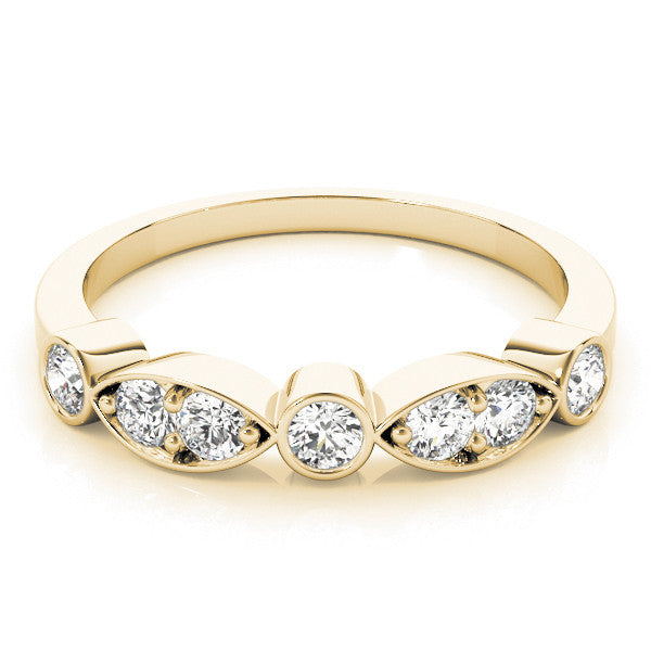Yellow gold Bezel Set Round Diamond Marquise Band 1