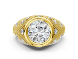 Yellow gold Bezel Set Round Diamond Milgrain Band Ring_14