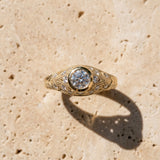 Yellow gold Bezel Set Round Diamond Milgrain Band Ring_15