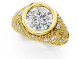Yellow gold Bezel Set Round Diamond Milgrain Band Ring_15