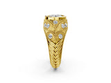 Yellow gold Bezel Set Round Diamond Milgrain Band Ring_16