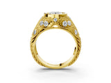 Yellow gold Bezel Set Round Diamond Milgrain Band Ring_17
