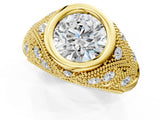 Yellow gold Bezel Set Round Diamond Milgrain Band Ring_27