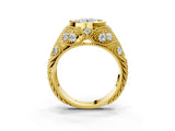 Yellow gold Bezel Set Round Diamond Milgrain Band Ring_29