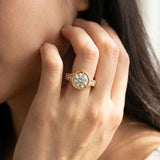 Yellow gold Bezel Set Round Diamond Milgrain Pave Engagement Ring_14