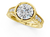 Yellow gold Bezel Set Round Diamond Milgrain Pave Engagement Ring_37