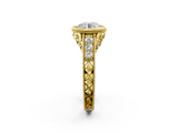 Yellow gold Bezel Set Round Diamond Milgrain Pave Engagement Ring_38