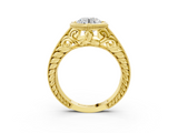 Yellow gold Bezel Set Round Diamond Milgrain Pave Engagement Ring_39