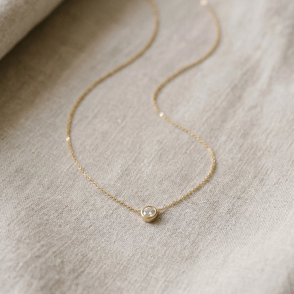 Yellow gold Bezel-Set Round Diamond Solitaire Chain Necklace