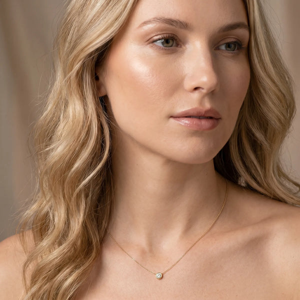 Yellow gold Bezel-Set Round Diamond Solitaire Chain Necklace