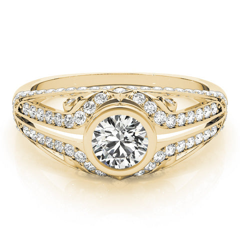 Yellow gold Bezel Set Round Diamond Split Shank Pavé Ring 1
