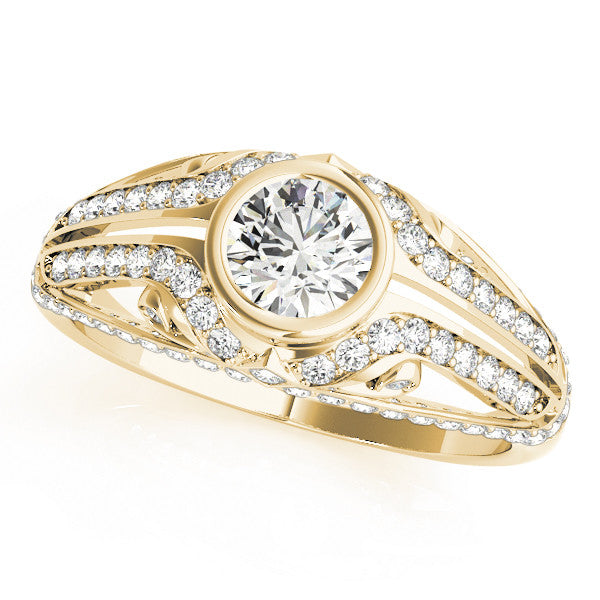 Yellow gold Bezel Set Round Diamond Split Shank Pavé Ring