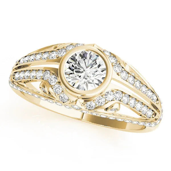 Yellow gold Bezel Set Round Diamond Split Shank Pavé Ring