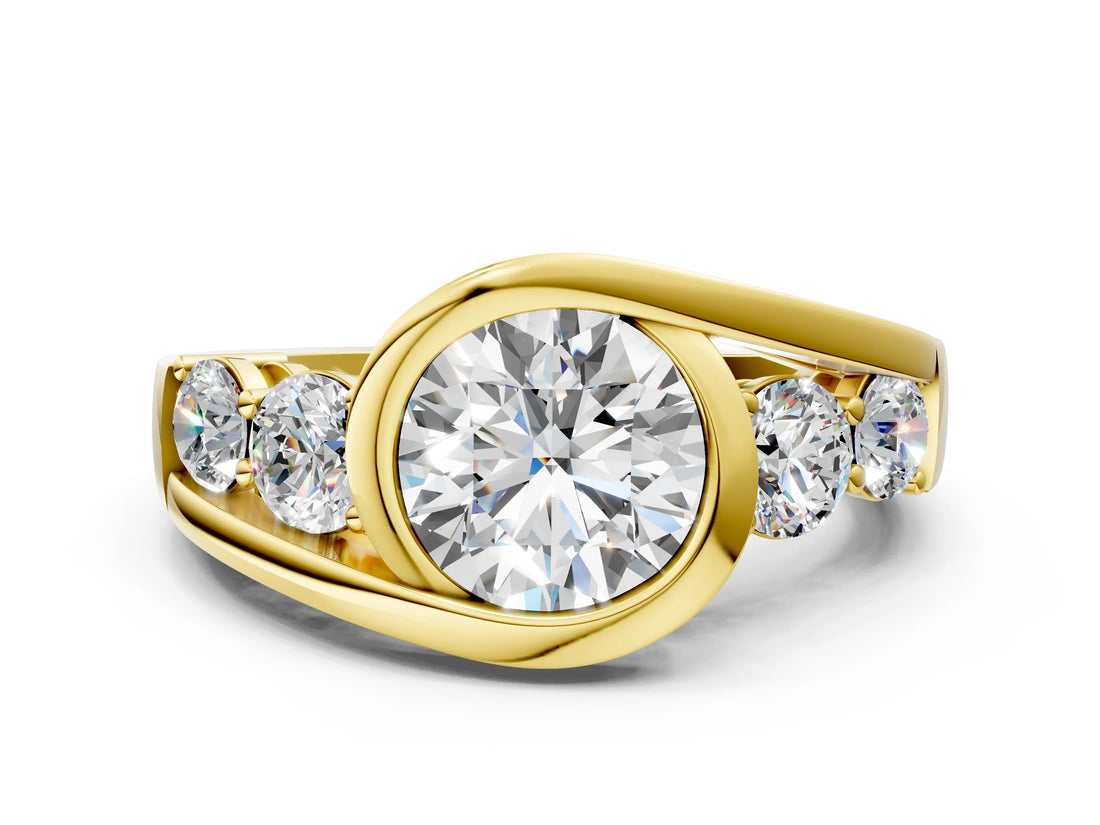 Yellow gold Bezel Set Round Diamond Split Shank Ring_3
