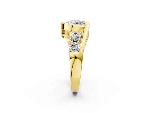 Yellow Gold Round Bezel Bypass Engagement Ring Setting with Round Side Accents