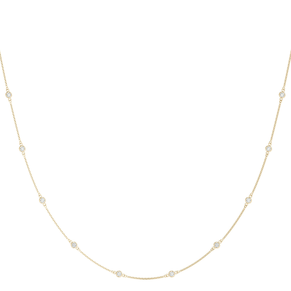 14K Yellow Gold 1.56 Carat E VS Bezel-Set Round Diamond Station Necklace with Cable Chain