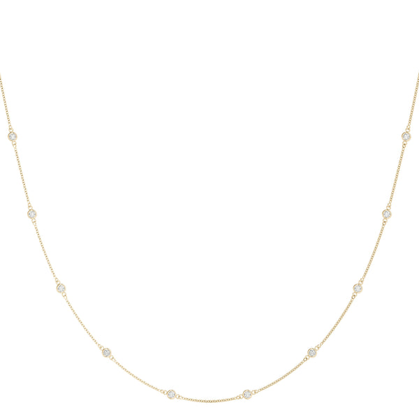 14K Yellow Gold 1.13 Carat E VS Bezel-Set Round Diamond Station Necklace with Cable Chain