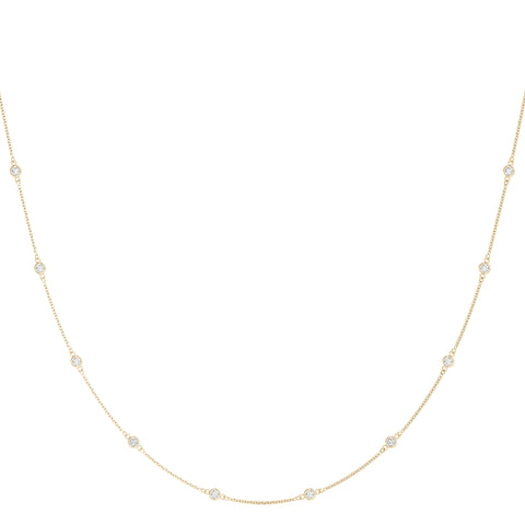 Yellow gold Bezel-Set Round Diamond Station Necklace with Cable Chain
