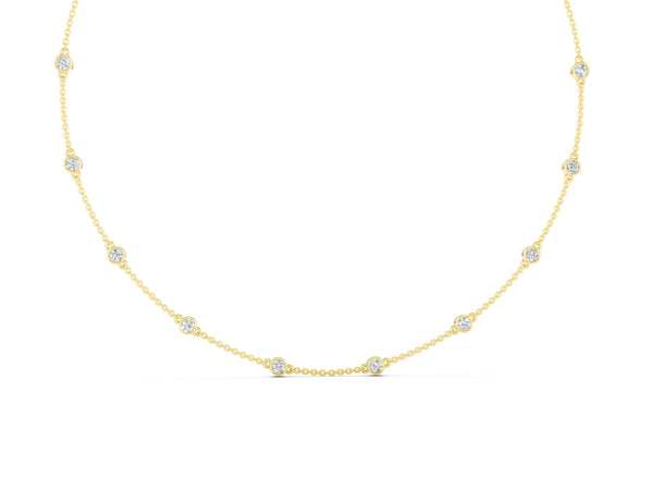 Yellow gold Bezel-Set Round Diamond Station Necklace