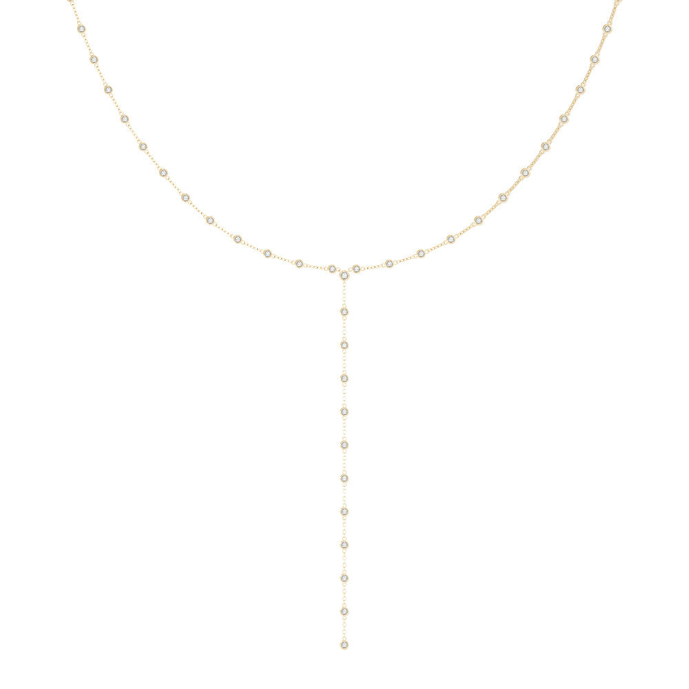 Yellow gold Bezel-Set Round Diamond Station Y Necklace