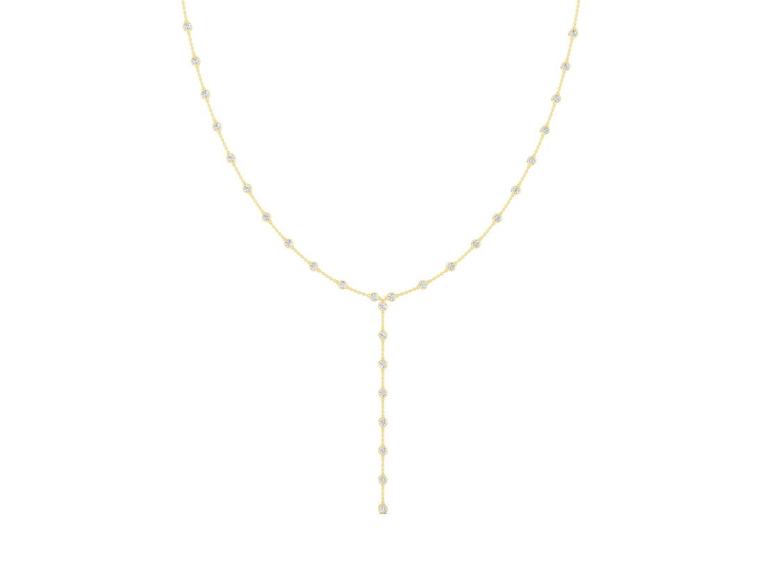 Yellow gold Bezel-Set Round Diamond Station Y Necklace_6