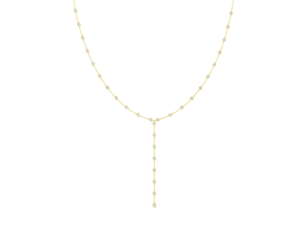 Yellow gold Bezel-Set Round Diamond Station Y Necklace