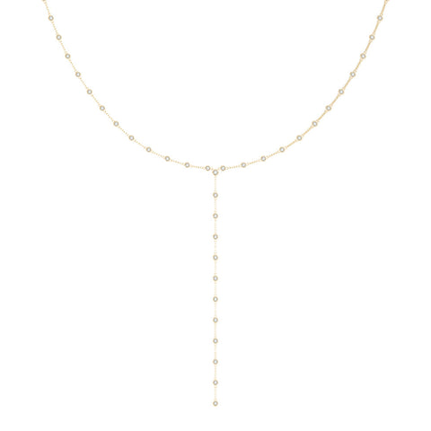 Yellow gold Bezel-Set Round Diamond Station Y Necklace