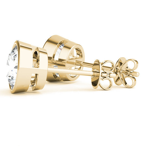 Yellow gold Bezel Set Round Diamond Stud Earrings 1